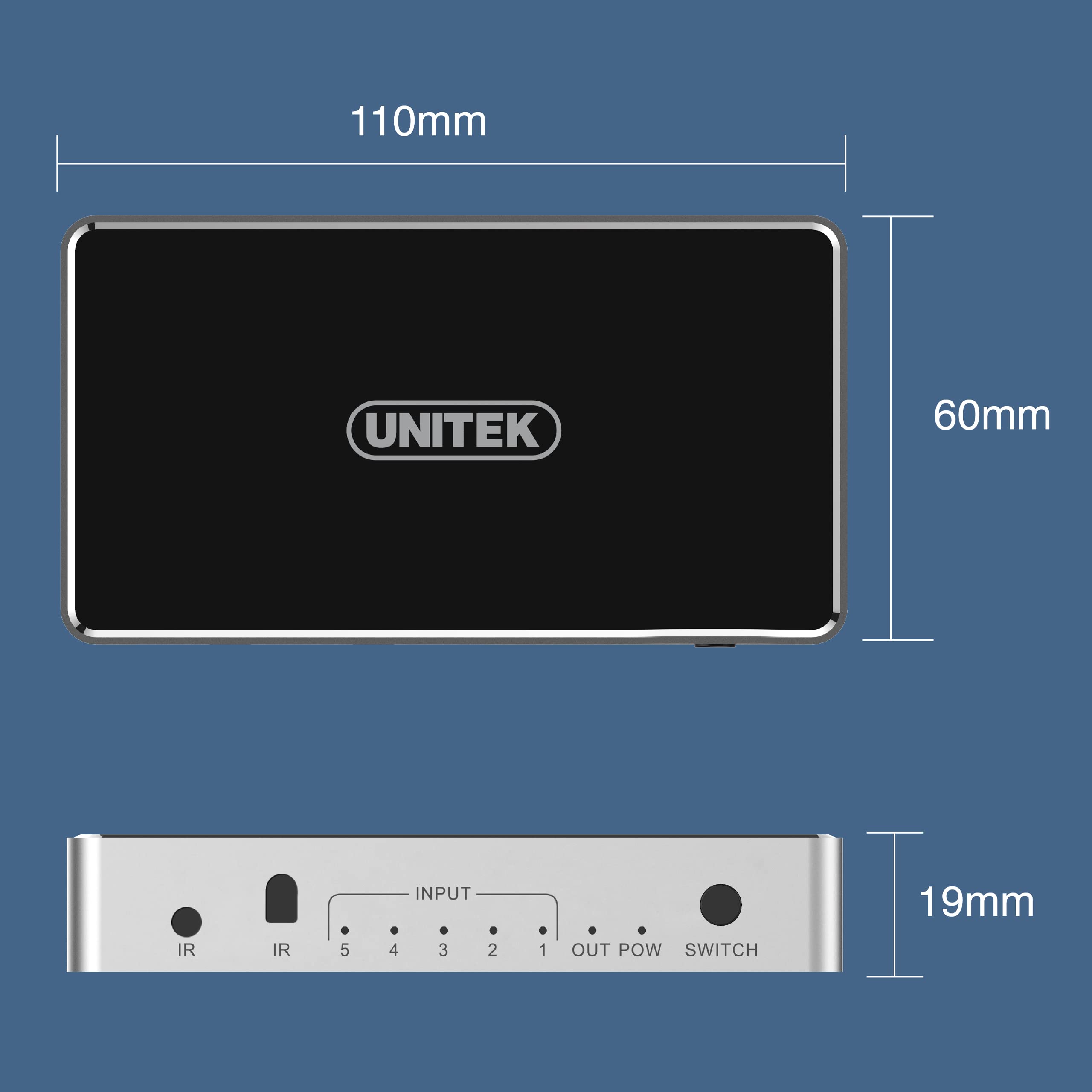 Unitek Splitter HDMI Switch 1.4b 5 IN-1 Out 4K - Con telecomando per 5 sorgenti HDMI - Lettore HD Recorder PC console di gioco - Compatibile con Dolby TrueHD DTS-HD e audio surround 7.1