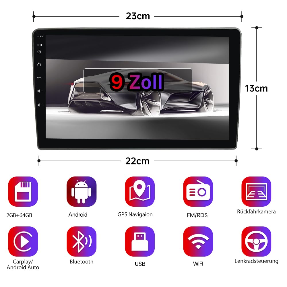 Junsun Android Autoradio für BMW 1er E81/E82/E87/E88 2004-2011 (manuell) 2GB+32GB with 9 Zoll Touchscreen CarPlay, Android Auto, Bluetooth Navigtion Lenkradsteuerung