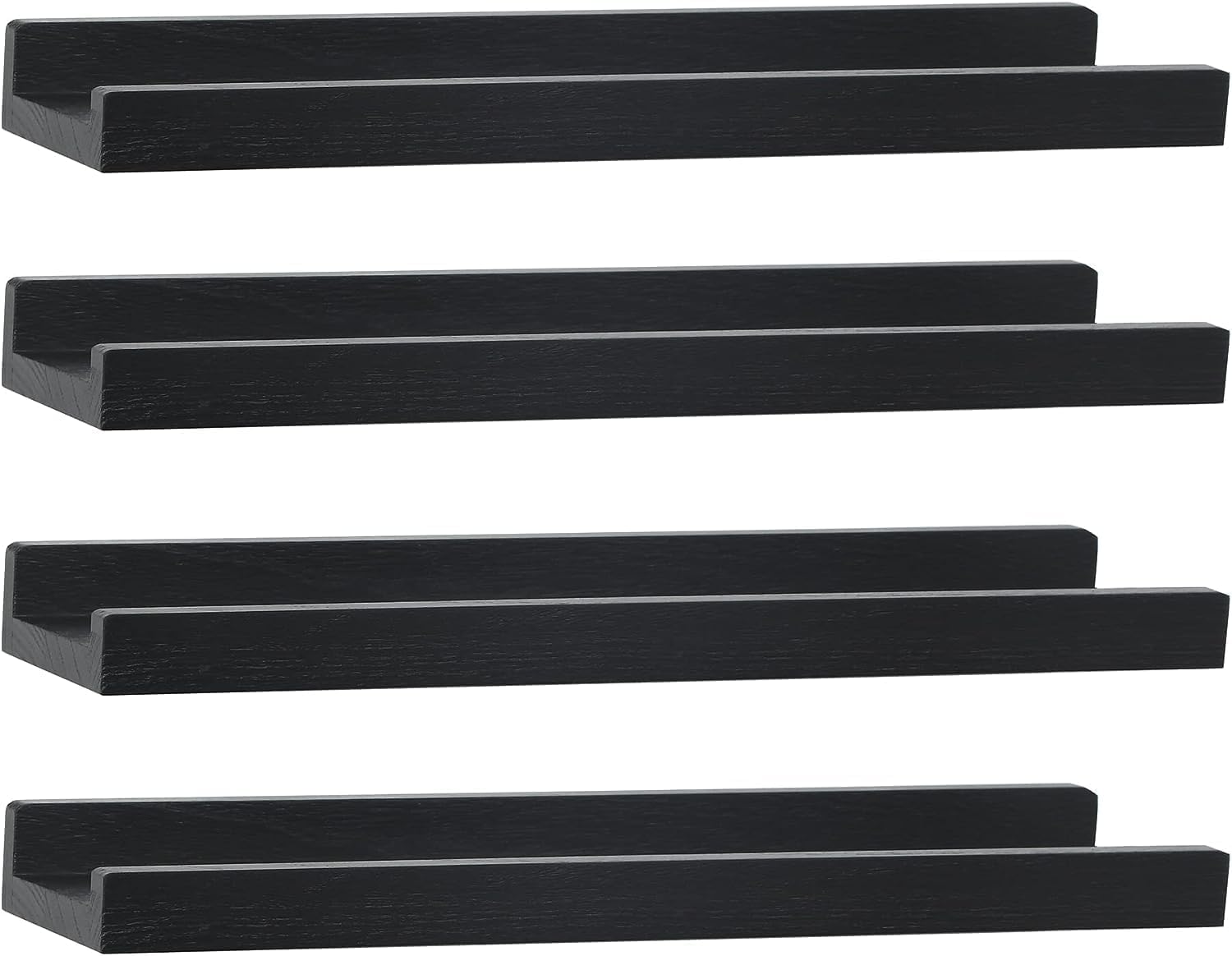 MIHORLIFE Solid Wood, 43cm Wall Picture Shelves Ledge, Rustic Wood Floating Shelf, Decorative Display Photo Racks For Living Room, Kitchen, Bedroom, Kitchen, Books, Set of 4,Black