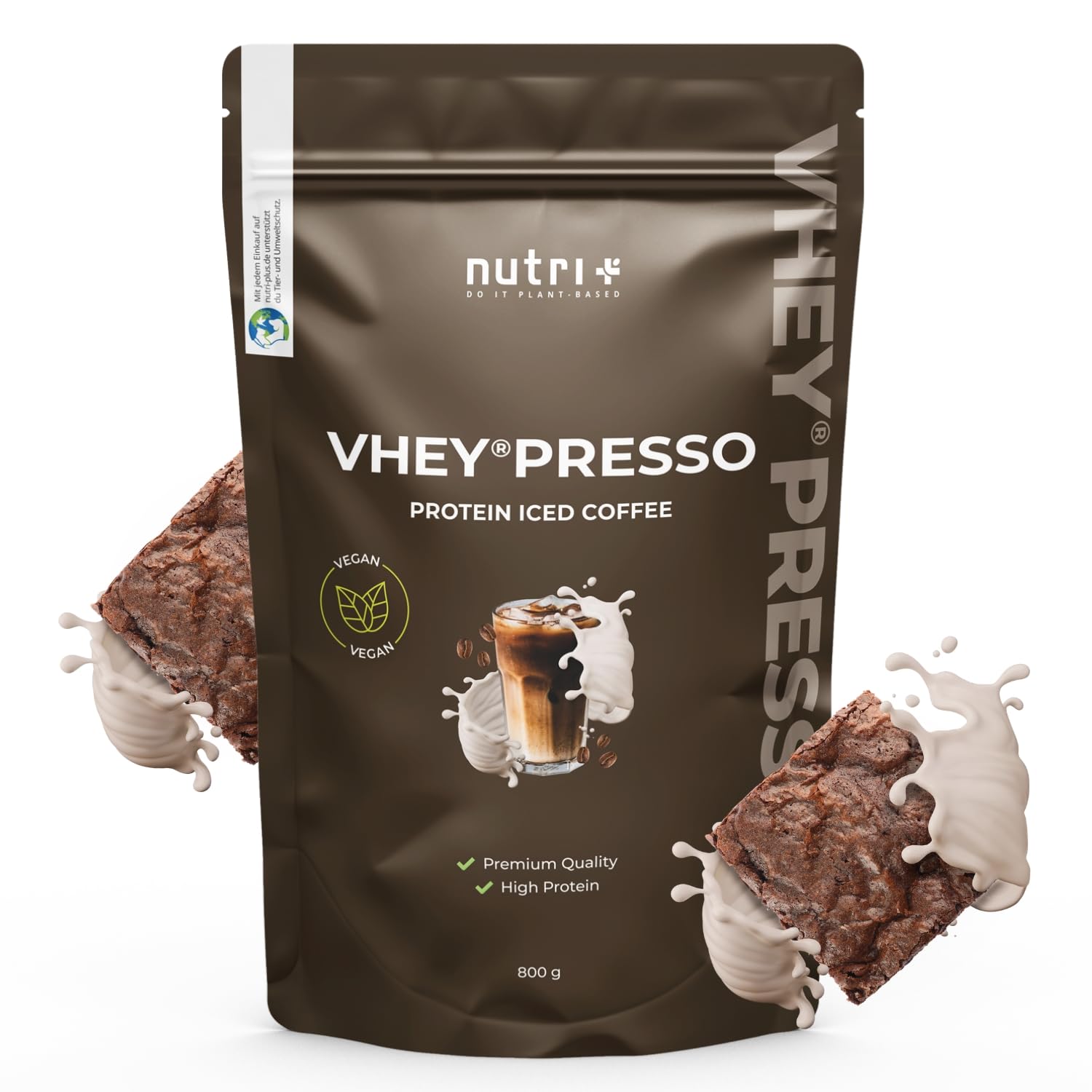 Nutri + Protein iced Coffee Chocolate Brownie - Vheypresso Café Proteína con Cafeína 800 g - sin Lactosa + Gluten - Proteínas para Construcción muscular