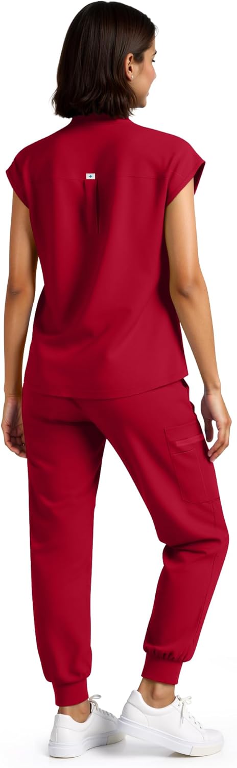 Scrubs for Women Set - Stretch Medical Uniform Scrubs - Slim Fit Top & Cargo Pant Scrubs Set with 11 Pockets Workwear - Image 2