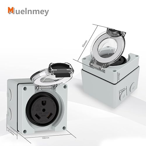 Miniatura 3 de Muelnmey Caja de toma de corriente de 30 amperios, receptáculo NEMA TT-30R de 125 voltios+3 prensaestopas de cable, 2 conectores M25 (0.512-0.709