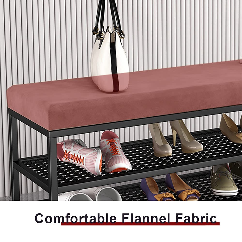 ChicFurnit Shoe Racks 2-Tier Shoe Rack Bench, Entryway Storage Organizer, Small Shoe Bench For Entryway With Cushion, Black, 31.5"*12.5"*19.7 - View #5