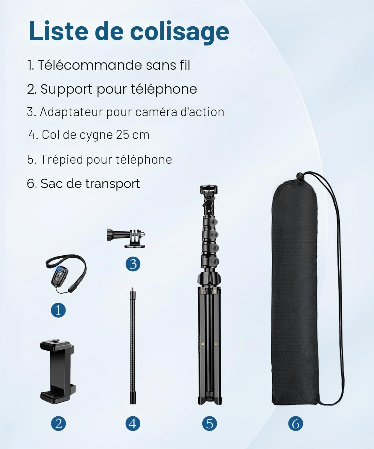 JOILCAN 200cm Trepied Smartphone, Flexibles Trépied Téléphone avec Col de Cygne 25cm & Télécommande, Perche a Selfie Trépied pour iPhone 17/16/Pro Max, Trepied Caméra en Aluminium für DSLR d'action