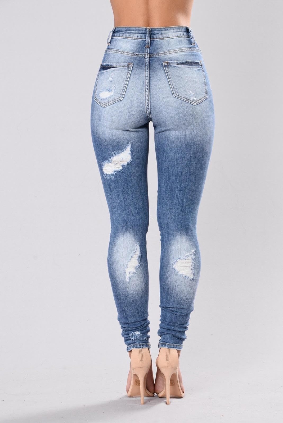 Jeans da Donna Strappati, Pantaloni Elastici alla Moda, Stretch-Fit, Slim-Fit per Donna-Blu-XXL