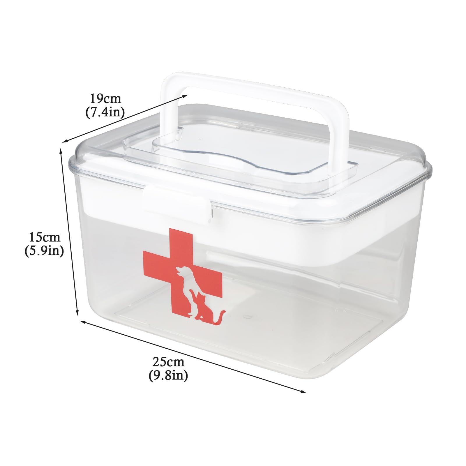 Erste Hilfe Box Hund Katze – 2-lagige Haustier Medikamentenbox mit Griff – Transparente Aufbewahrungsbox für Haustierapotheke & Reiseapotheke – Kunststoff Organizer für Hund & Katze