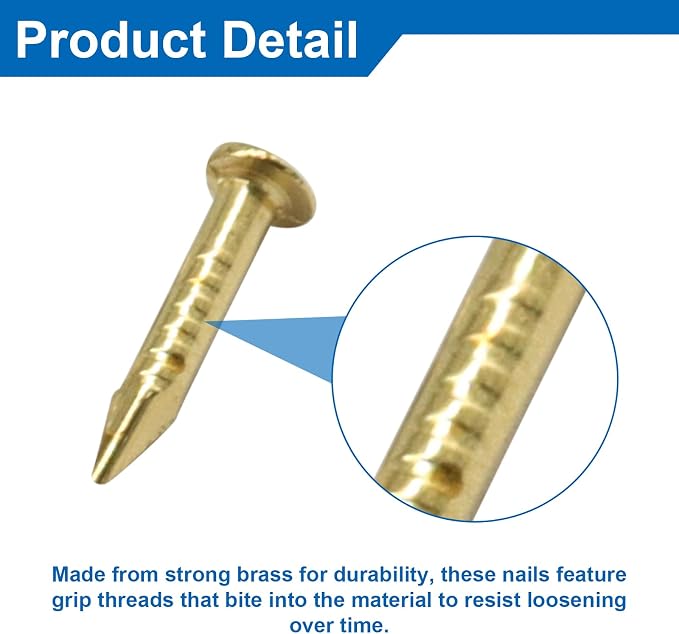 Clavos pequeños de bronce, 1,2 x 8 mm, paquete de 50 unidades miniatura 3