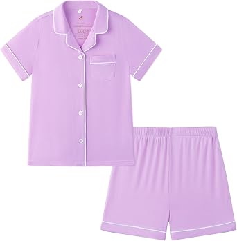Bamboo Viscose Boys Girls Button Down Short Pajama Set 4-12Y