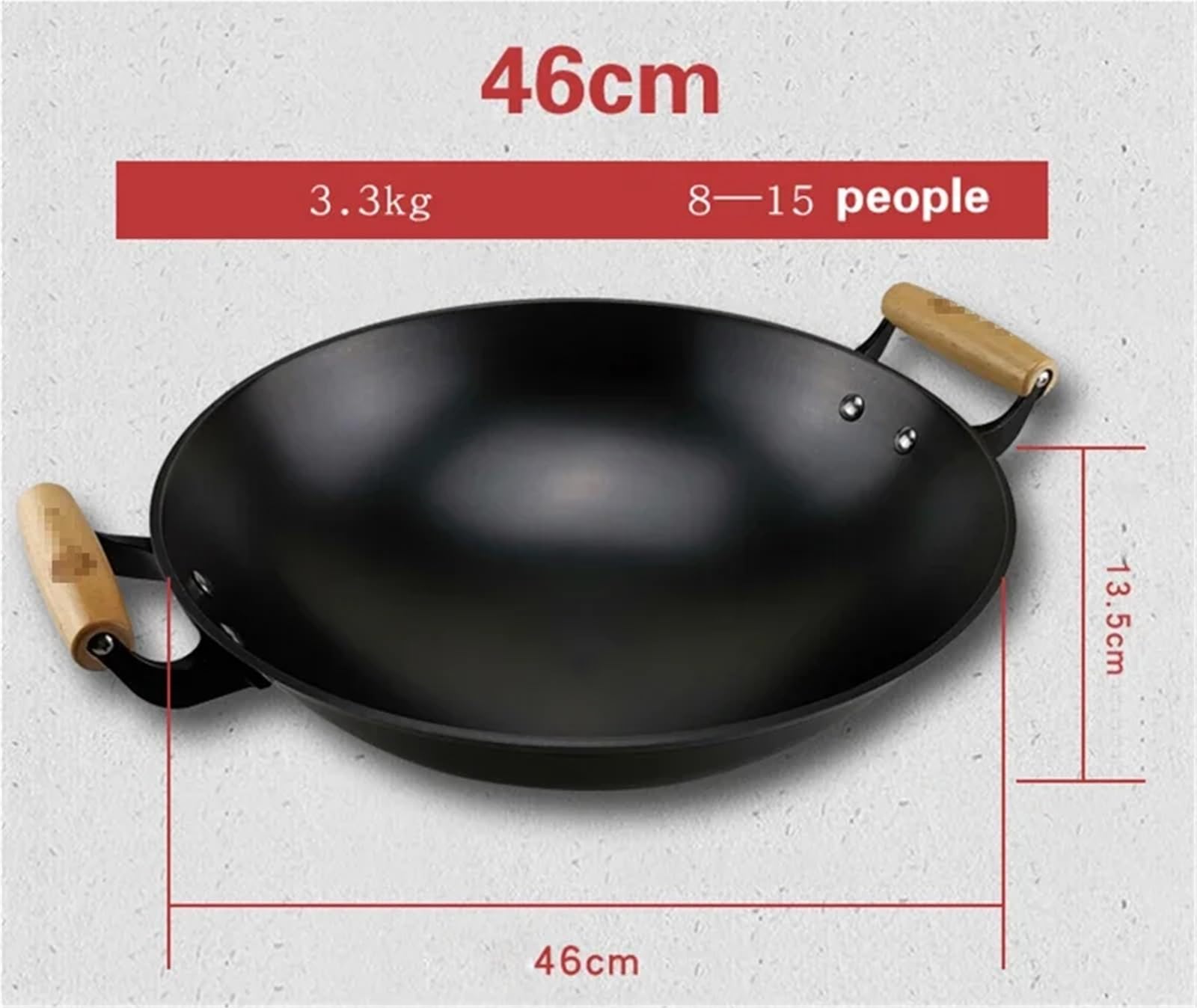 wokpfanne gusseisen Doppelohr-Rundboden-großer unbeschichteter Antihaft-Wok-Auflauf-Küchen-Kochtopf(46CM x 13.5cm)