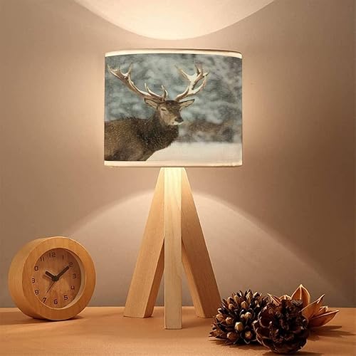 Lámpara pequeña con diseño de ciervo rojo en invierno, retrato de ciervo noble, ciervo, debajo de la caída, lámpara de mesa con trípode, linda