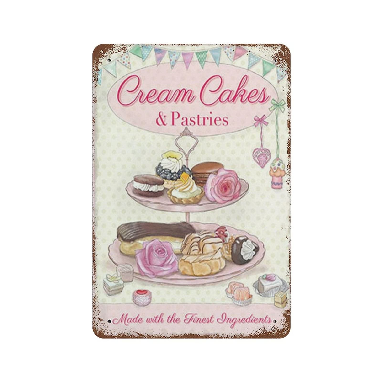 AOOEDM Cream Cakes & Pastries Tea Vintage Metal Sign Tin Sign for Home Bar Pub Kitchen Man Cave Tin Sign Wall Decor Poster Wall Plaque
