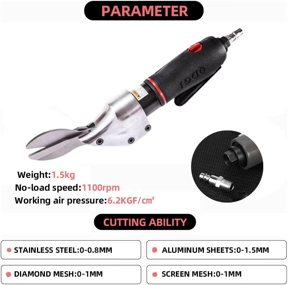 Layver Pneumatic Scissors, Heavy Duty Metal Cutter Cutting Tool, Air Industrial Shears, for Metal Sheet Diamond Mesh Iron Stainless Steel Plate (Black)