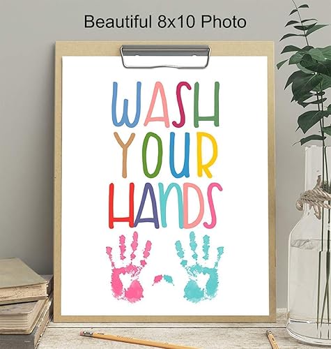 Miniatura 3 de Decoración de baño con texto en inglés Wash Your Hands, póster artístico para pared de baño infantil, impresión artística única para el hogar para