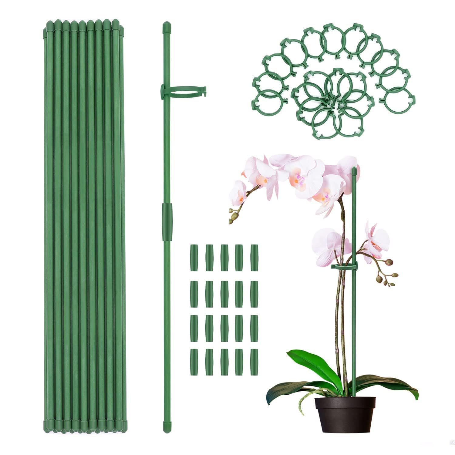 60 Pezzi Supporti Piante Regolabili - Pali In Fibra Di Vetro 30cm Con Clip E Connettori Per Orto E Giardino - Foto 4