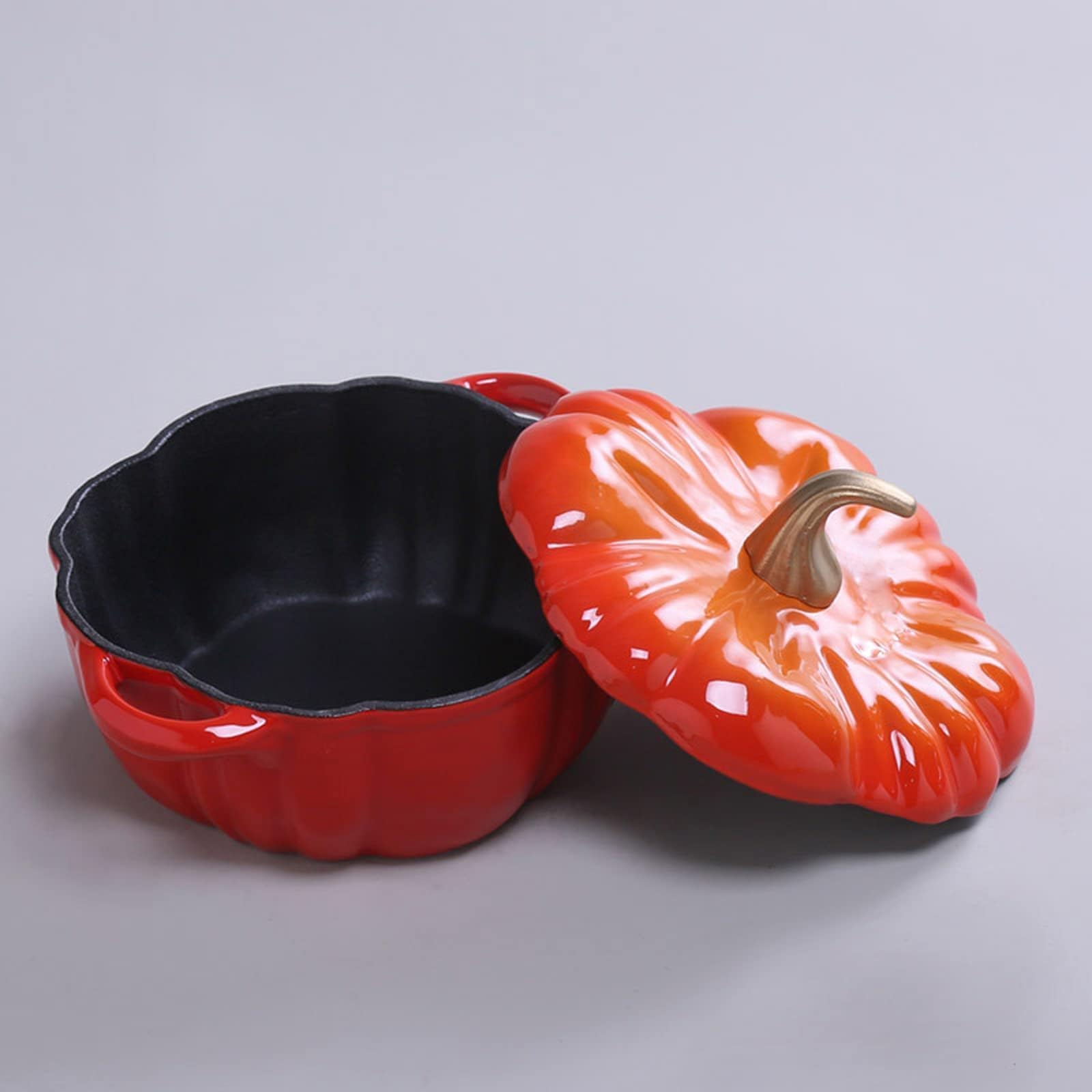 Pumpkin Design - Horno holandés de hierro fundido esmaltado con tapa, olla de 4,5 L para asar, hornear, estofar, olla antiadherente segura para horno e inducción