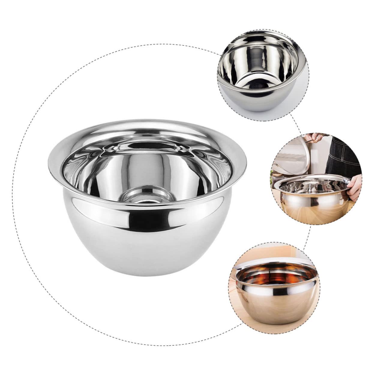 Tazón para Mezclar de Acero Inoxidable 304 sin Rebabas, Cuenco Espesado Multifuncional para Batir Huevos y Almacenar Alimentos en Cocina