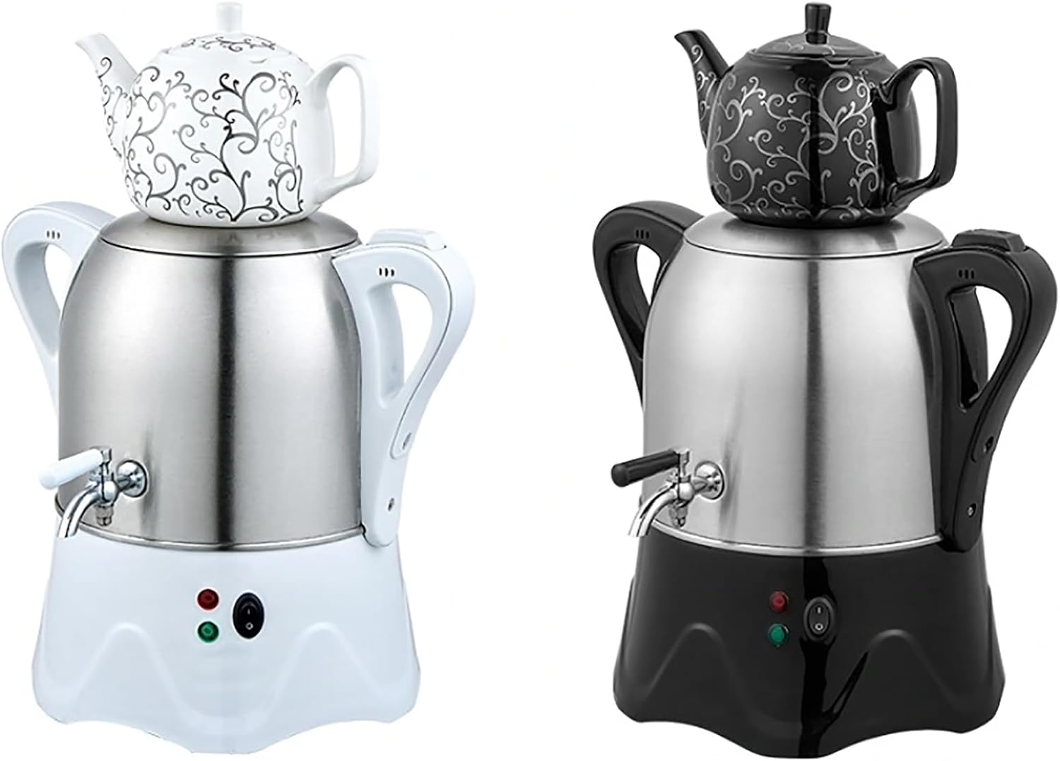 220 v Electric Turkish Tea Maker, 3L Stainless Steel Teapot, 1L Ceramic Teapot, Electric Samovar, with Keep Warm Function, for Coffee, Turkish Tea (White)