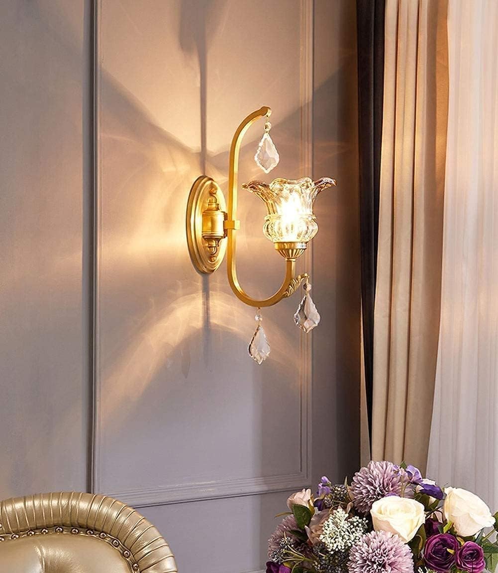 HXYSXHJUO Luxurious Crystal Wall Lamp European Traditional Light Candlestick Sconce 18 Inch High Brass Bedside Lamp,Light