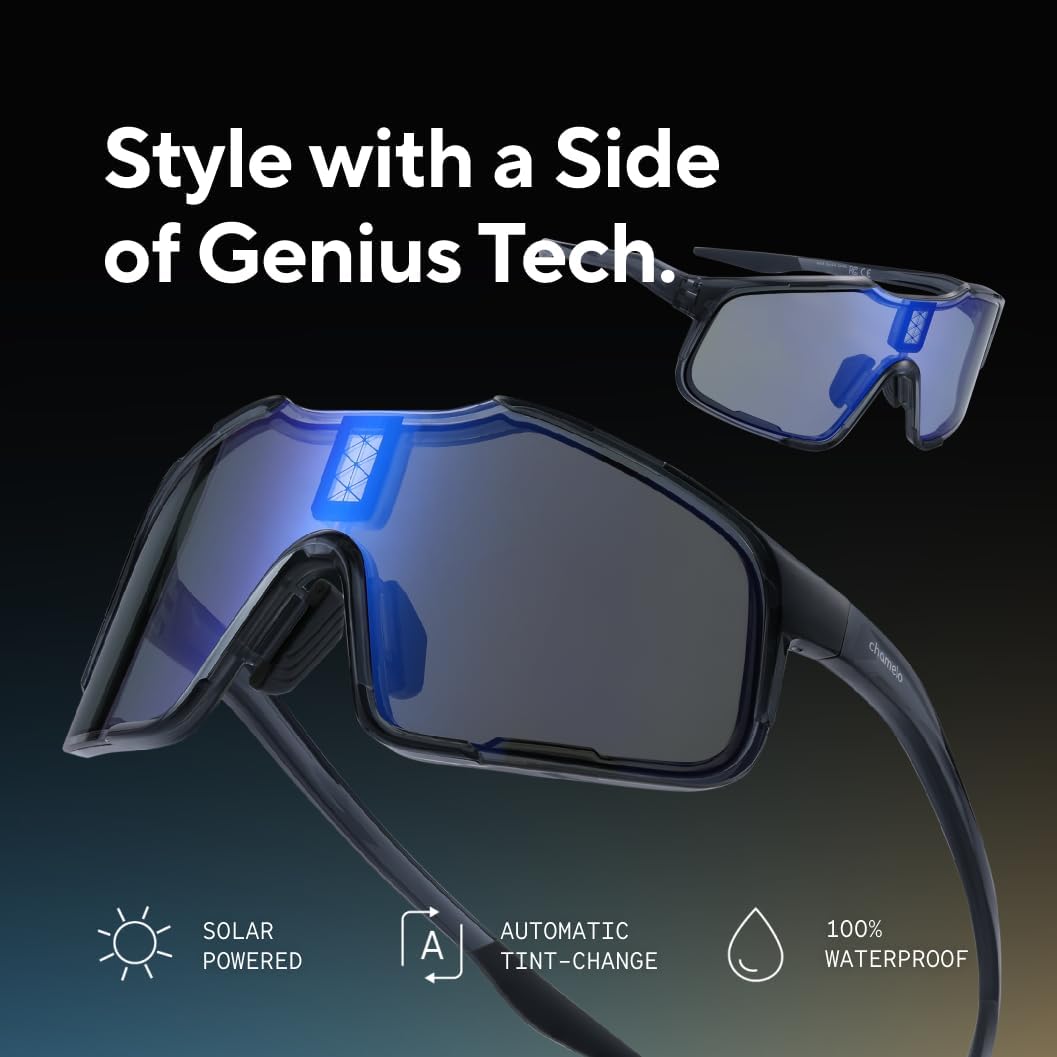 CHAMELO Falcon Smart Sports Sunglasses with Instant Automatic Tint Adjustment, Solar-Powered, IP68 Waterproof