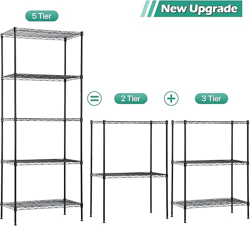 Miniatura 3 de BLKMTY Estantería de alambre de 5 niveles, estantes de almacenamiento de metal de altura ajustable, estante NSF de acero fuerte para restaurante,