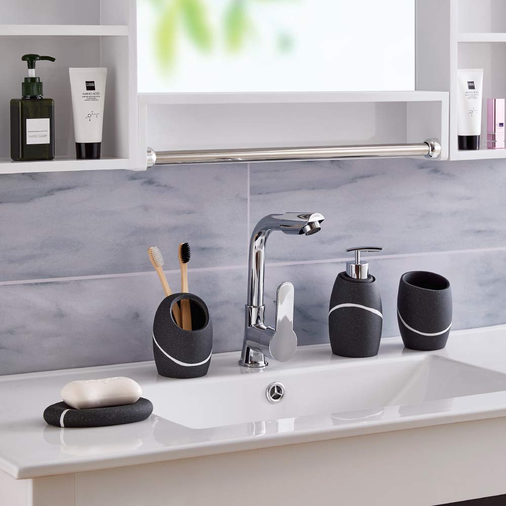 ZCCZ Juego de Accesorios Decorativos para Encimera de Tocador de 4 Piezas con Dispensador de Jabón, Soporte para Cepillo, Vaso y Jabonera para Baño