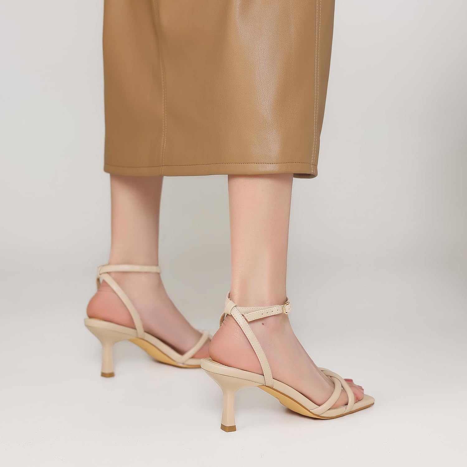 Women's Sandals Square Open Toe Kitten Heels Strappy Ankle Strap Sandals for Women Comfort Dress Party Shoes - Image 5