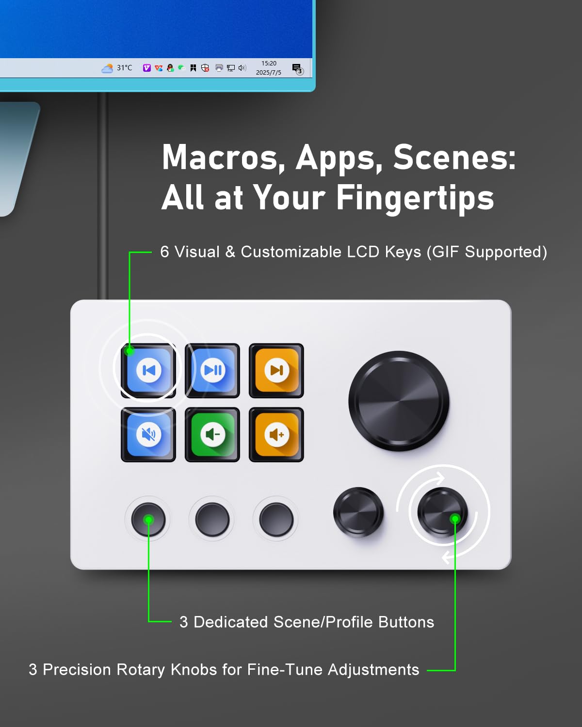 TreasLin VSDinside - Tastiera con tasti di scelta rapida per streaming con 12 tasti macro personalizzabili per attivare azioni in OBS Twitch YouTube per creatori di contenuti Streaming Gaming