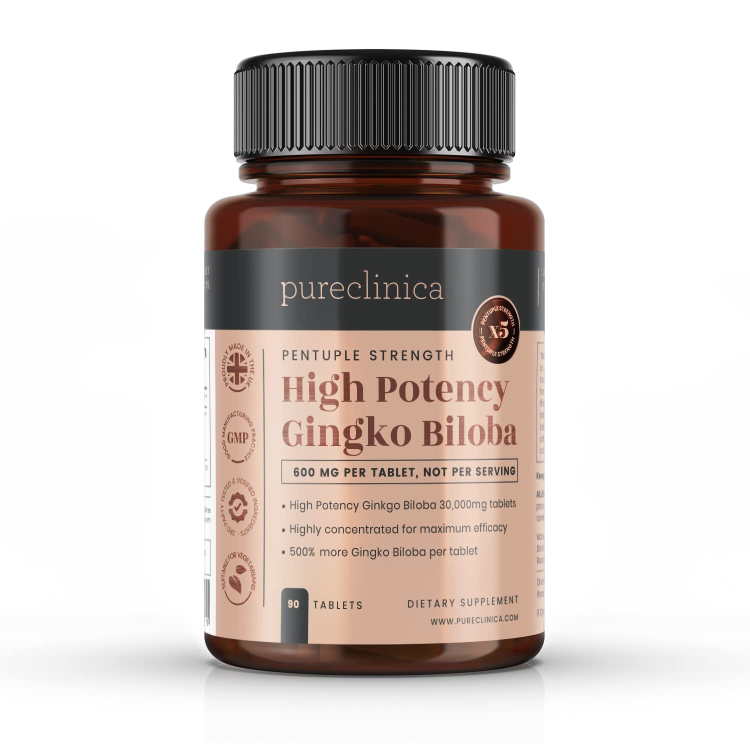 pureclinicaHigh Potency Ginkgo Biloba 30,000mg x 90 Tablets - 3 Months Supply - 5 Times The Strength of Competitor Products