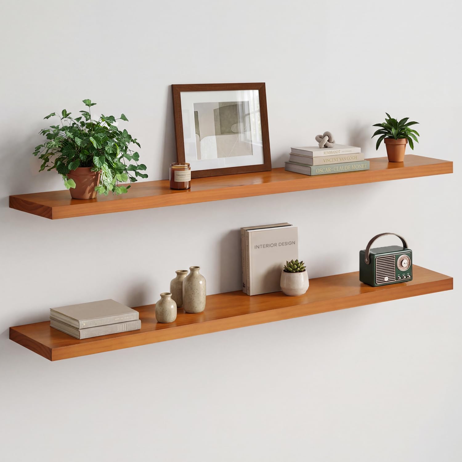 Photo 1 of ** FACTORY SEALED**
Homeforia Floating 60 inch Oak Shelves, High End Solid Real Wood 60inch Floating Shelf for Wall Mounted, Honey Oak Wooden 60in Large Floating Shelves, Heavy Duty Bracket, 60 X 6.5 X 1.75 in, Set of 2