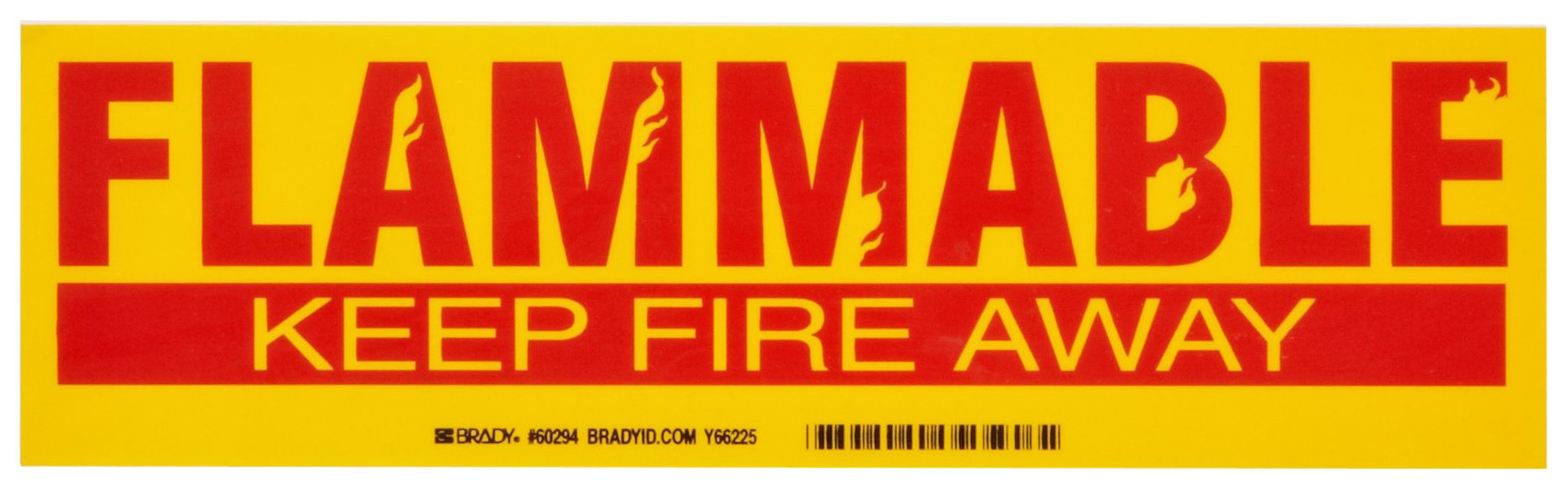Brady 60294 3-1/2" Height, 12" Width, B-302 High Performance Polyester, Red On Yellow Color Cabinet Labels, Legend "Flammable Keep Fire Away"