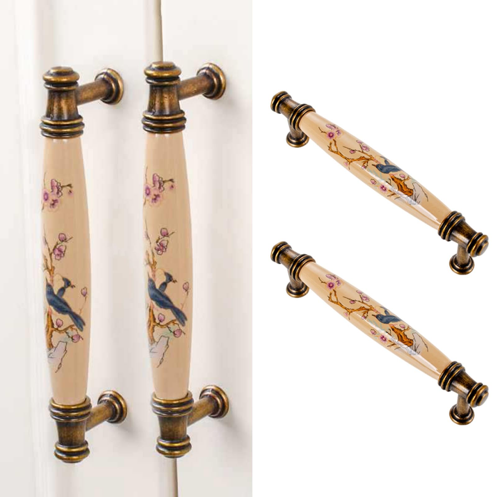 Drawer Pull Dresser Handles,Ceramic Antique Bronze Kitchen Cabinet Pull Handles,Door Handles, Kitchen Cabinet Knobs and Hardware for Bathroom Cabinet, Wardrobe Door(96mm)