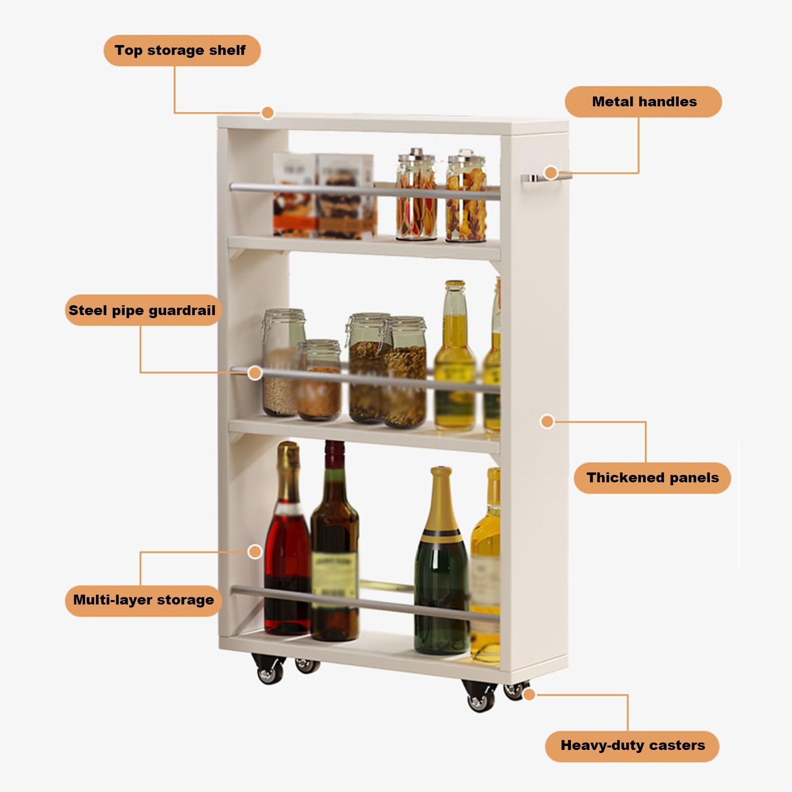 XPLKQXE Carrello di Stoccaggio Stretto, unità di Scaffalatura A 3 Livelli con Ruote, Organizzatore di Scaffale Stretto per Cucina, Sala da Pranzo, Lavanderia(Grigio Scuro,25x55x80.5cm)