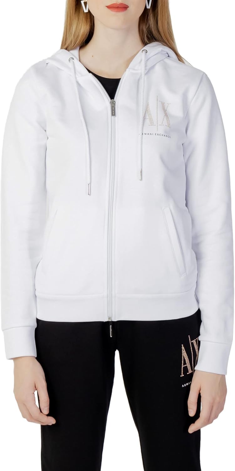 A | X ARMANI EXCHANGE Women's Studded Icon Zip Up Hooded Sweatshirt