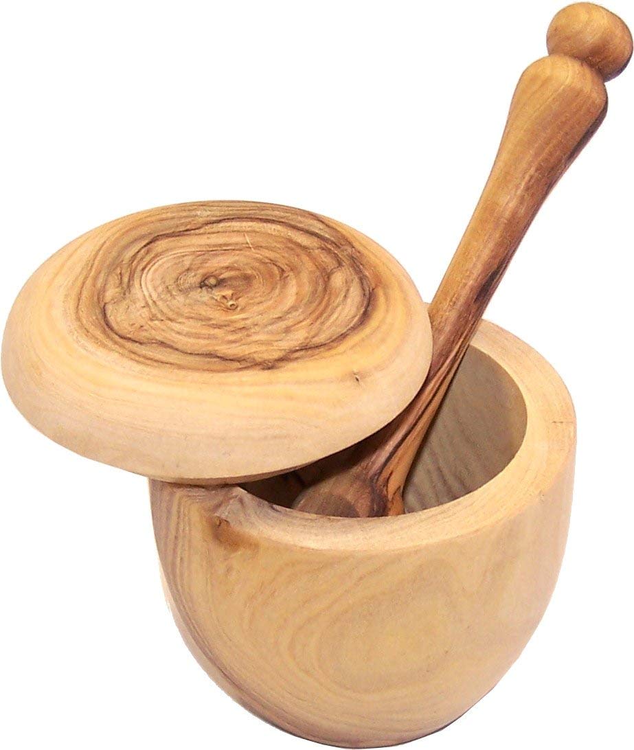 Buy Olive wood Salt Cellar with Olive wood long Salt Spoon set ( 3 Inch