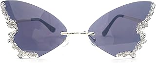 Female Diamond Butterfly Sunglasses for Women UV Protection Vintage Party Rimless Rhinestone bling Sunglasses Eyewear (black)