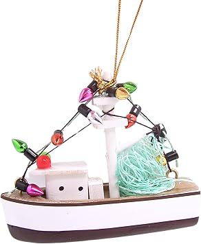 Shrimp Boat Christmas Ornament, Holiday Decor, Nautical Tree Decoration, 3 Inches