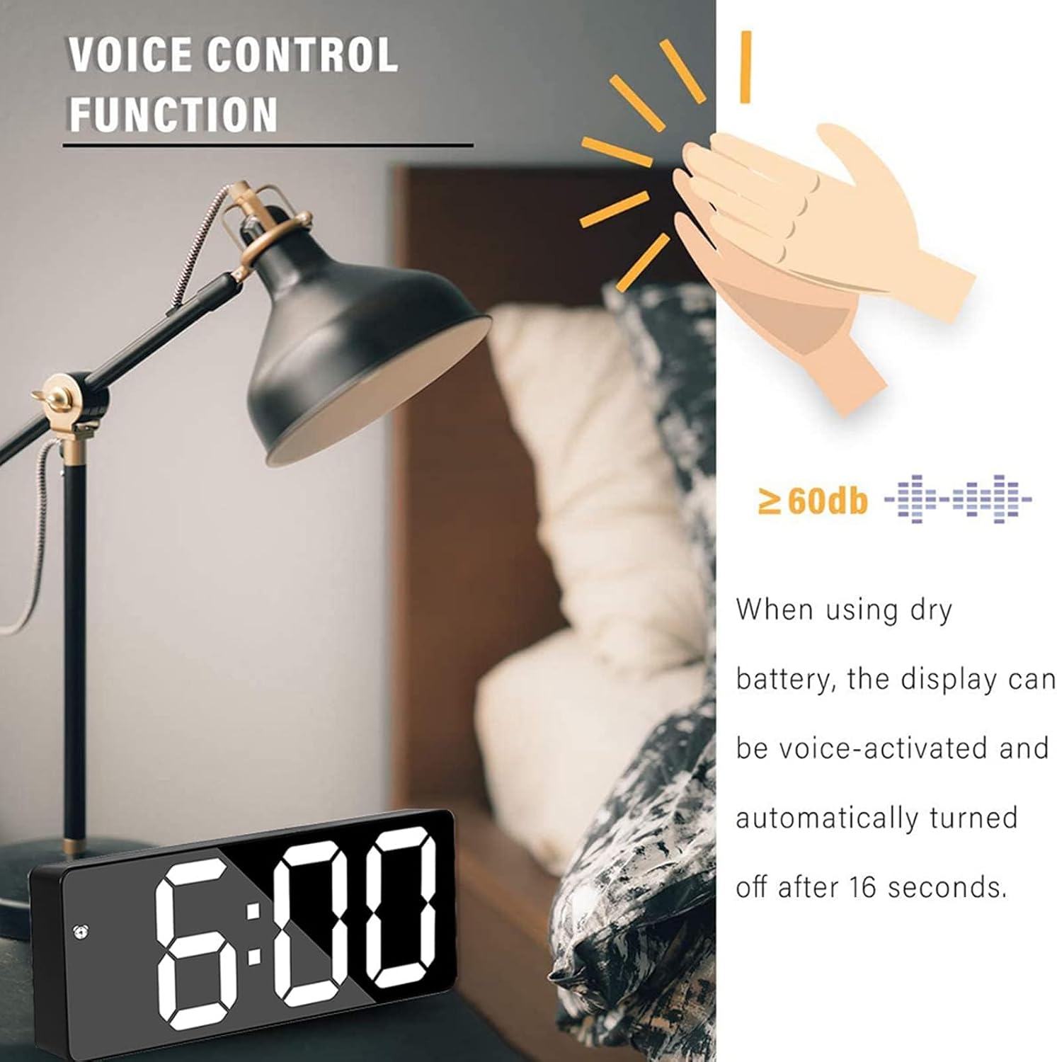 Alarm Clock Led Display Digital Mirror Alarm Clock Battery Plug-in Dual Purpose Clock Snooze Night Mode Alarm Clock Suitable for Bedroom Office Clock (White)