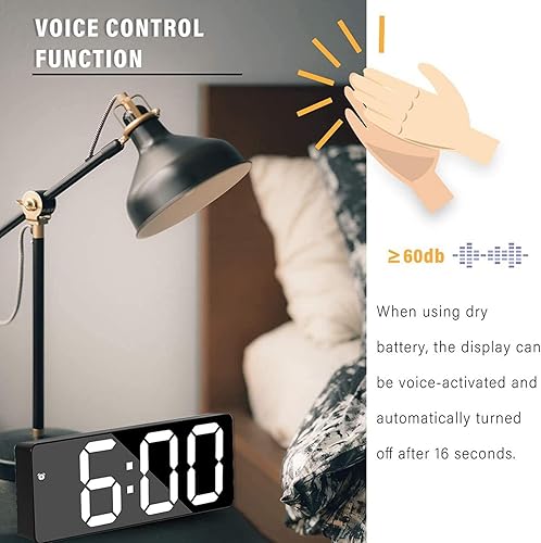 Miniatura 3 de Reloj despertador con pantalla LED, espejo digital, reloj despertador con batería enchufable, reloj de doble propósito, modo nocturno, reloj