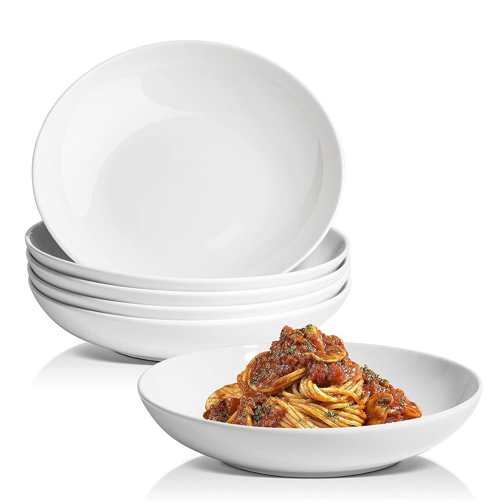 Glim&Glam Pasta Bowls Salad Serving Plates White Porcelain Bowl Set 9"" Catering Restaurant (6), JPEPB23