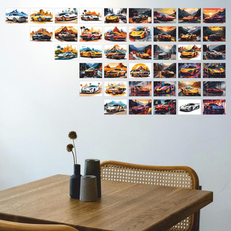 Image of POSTERONN Vintage Super Cars Wall Collage Kit 54 PCS 4x6 Inch Posters | Classic Car Photo Cards for Bedroom Gaming Room Decor | Aesthetic Auto Theme Wall Art with Glue Dots | Gift for Teens Friends
