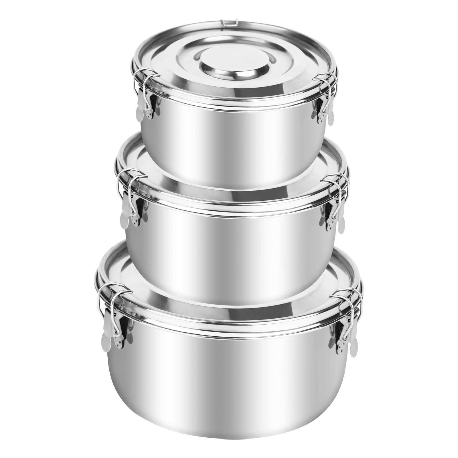 Set di 3 contenitori per alimenti in acciaio inox resistente, con