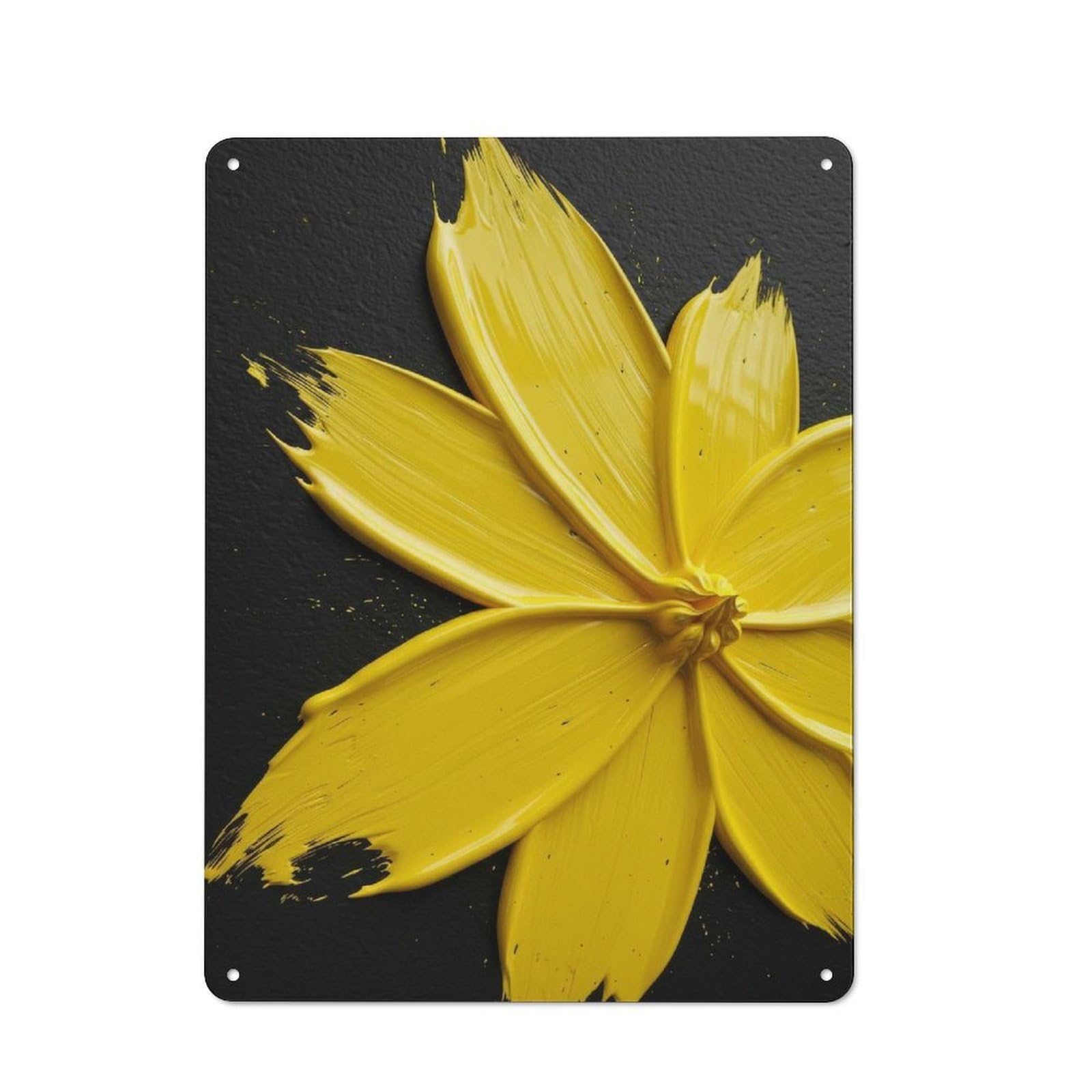 Junmoney Yellow Paint Flower On Black Background Smart Decorative Metal Sign 40X30cm, Studio Wall Plaque For Hobby Room, Office, Lounge Or Living Room