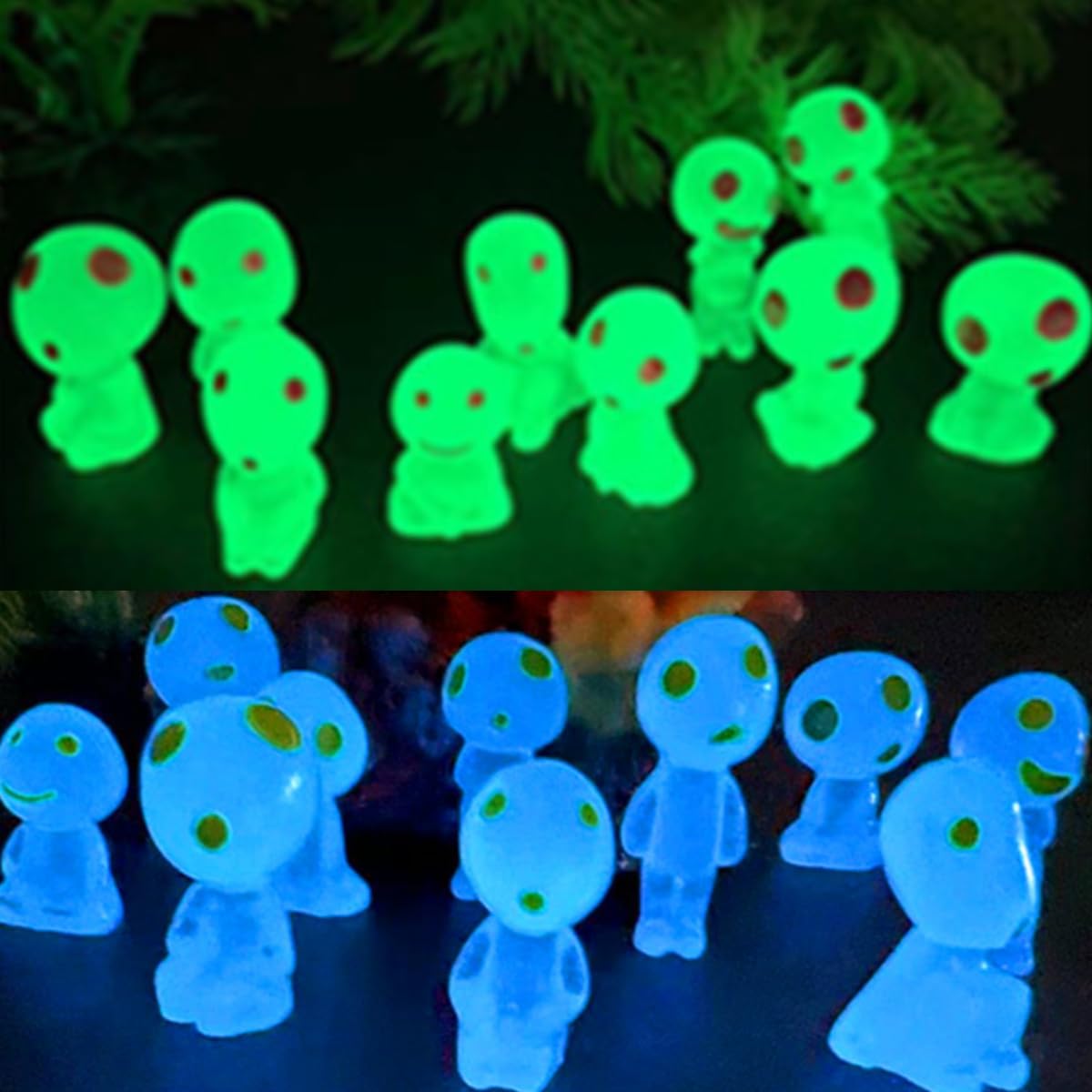 KARLOR Pack of 20 Luminous Alien Figures - Glow Elves & Forest Spirits Funny Sculptures for Table Children's Room & Aquarium Decoration