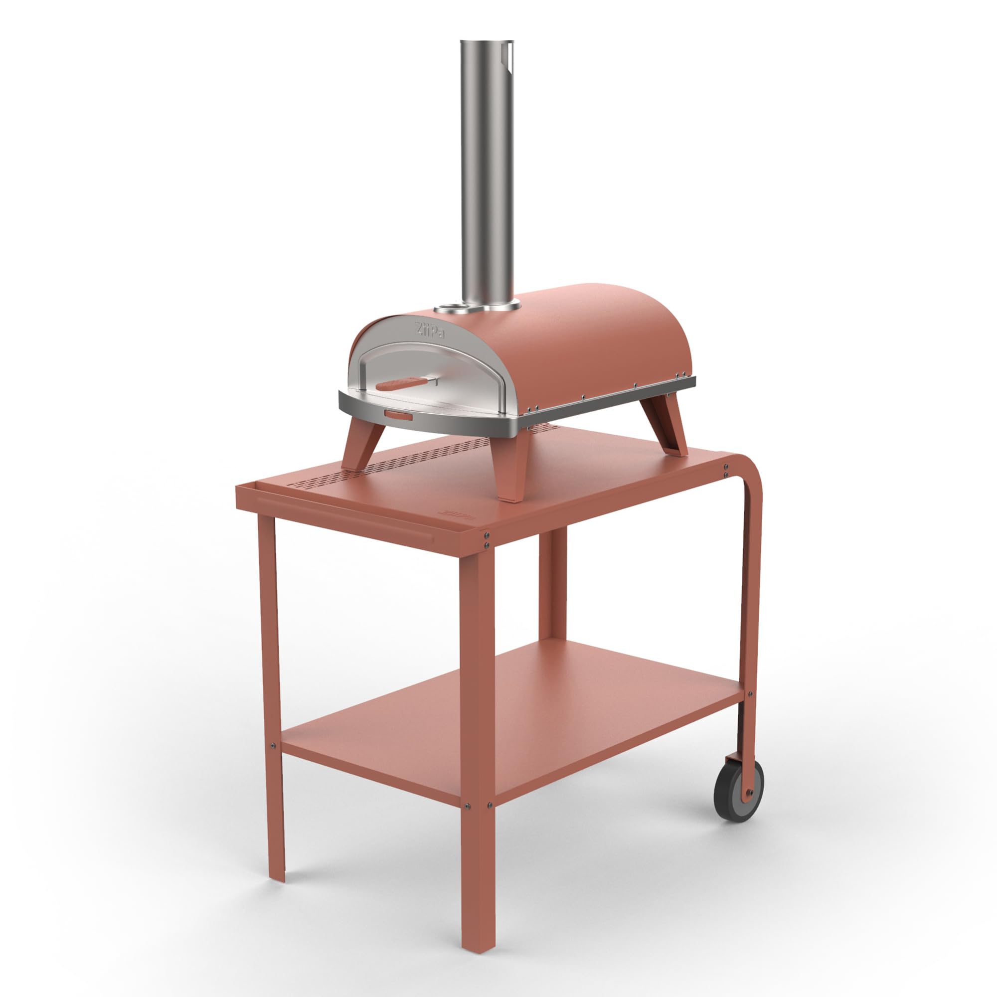 ZiiPa - Desserte Extérieure Vallone Terracotta - Table d'Appoint pour Four à Pizza & Barbecue - Compatible Fours Piana à Pellets & Gaz - Acier Thermolaqué - Rangement Intégré - 4 Coloris