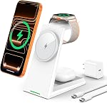 3 en 1 Station de recharge magnétique pour iPhone - 15W Chargeur sans fil rapide avec 30W Adaptateur, chargeur de téléphone sans fil iPhone 17 16 15 14 13 12, pour Apple Watch & AirPods Pro, bureau & Table de chevet