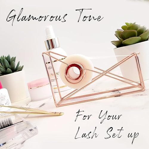 Miniatura 3 de Amber Lash Cortador de cinta dispensadora de cinta de alambre de metal de oro rosa para extensiones de pestañas y spa de belleza, soporte de cinta