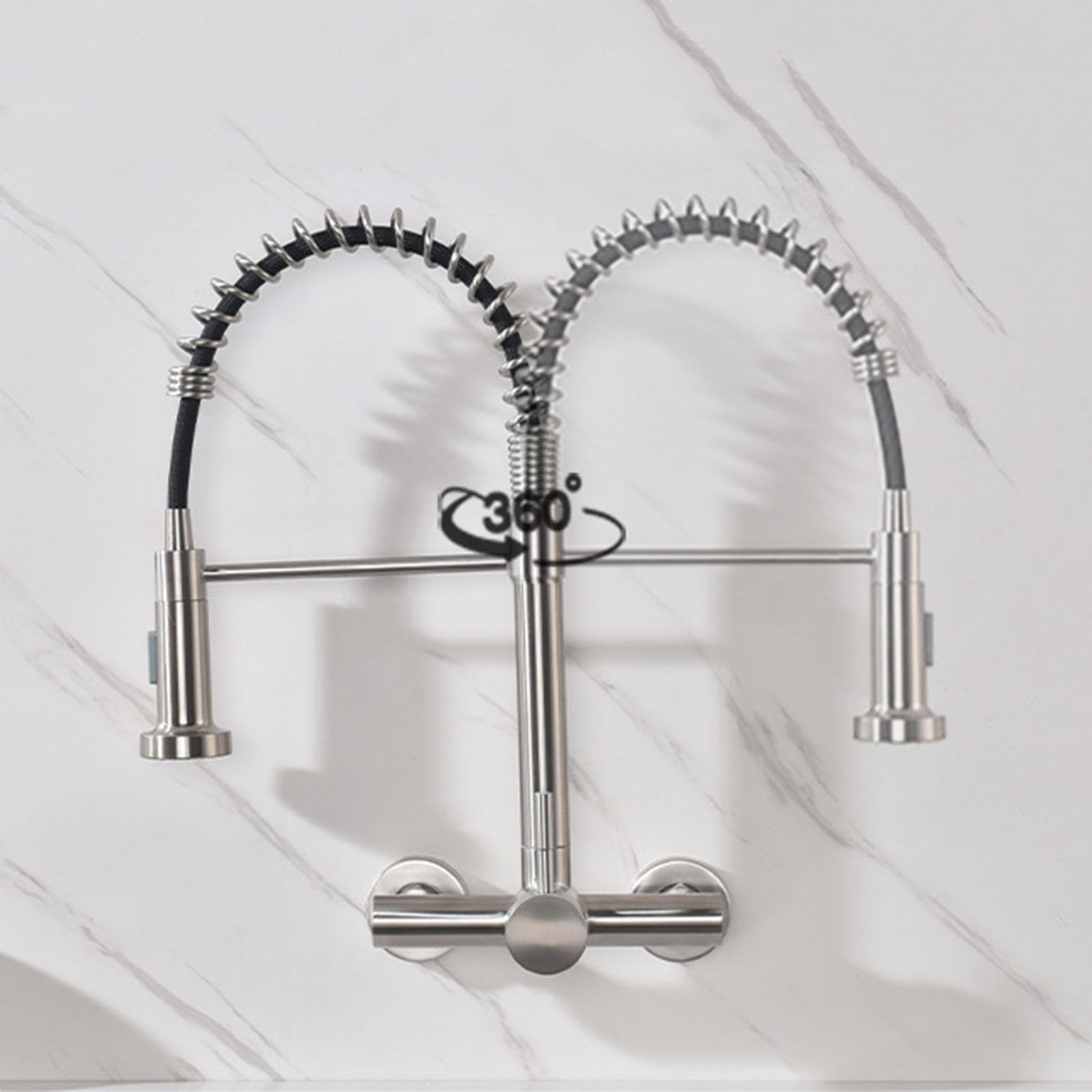 Grifo Fregadero Pared Extraible Cuello de Cisne Monomando Grifos Cocina Fregadero con Muelle,Cepillado