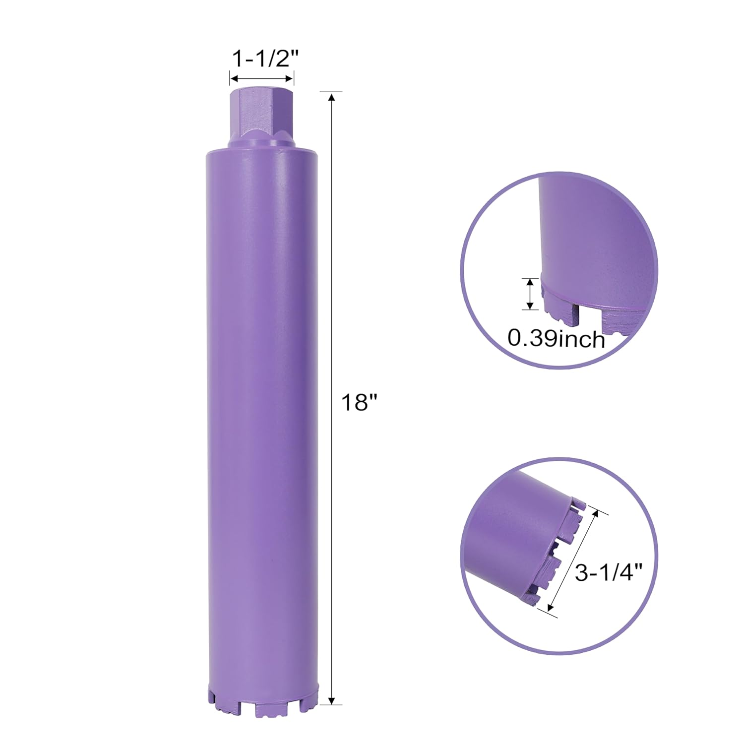 3-1/4" Diamond Core Drill Bit, diamond dry core drill bit with 1-1/4"-71 Thread Core Bit, turbo Segments high-frequency welding for Brick Block Concrete and Masonry, for HVAC and plumbing work, Purple
