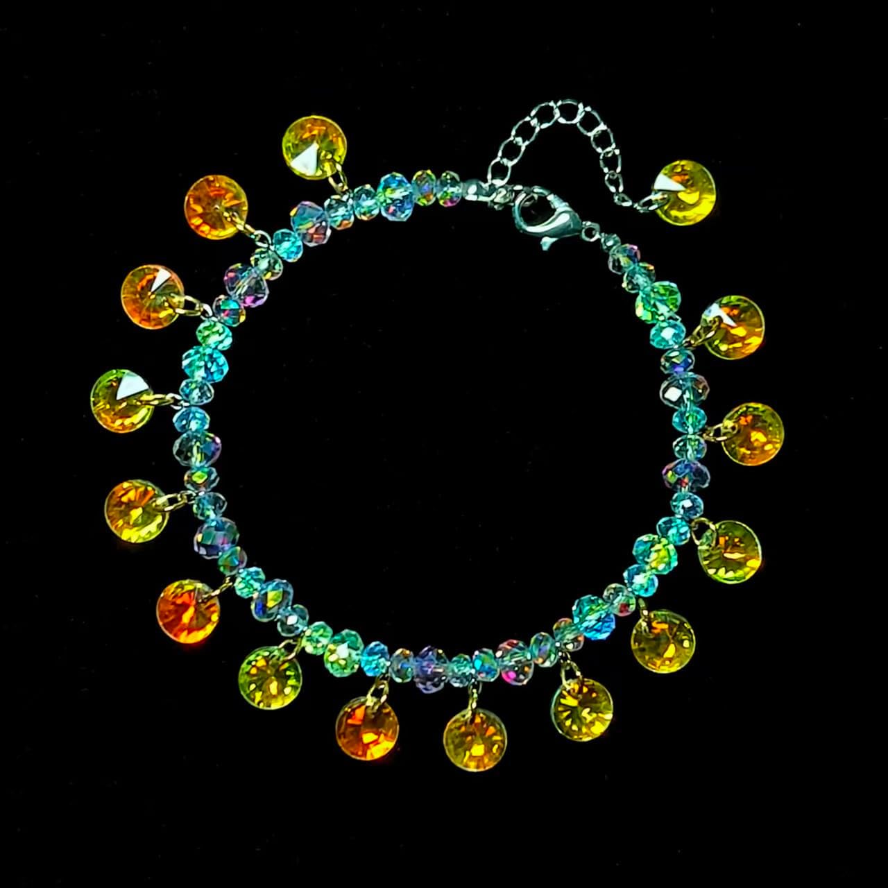 Color-Plated Aurora Crystal Ankle Bracelets for Women Crystal Pendant Beaded Ankle Costume Jewelry Gifts for Women