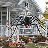 Halloween Decorations, 200' Triangular Huge Spider Web+50” Giant Spider with Spooky Sound+Plastic Fake Spiders, Scary Large Spider Halloween Party Props Decor Indoor Outdoor Home Garden Yard